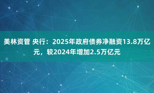 美林资管 央行：2025年政府债券净融资13.8万亿元，较2024年增加2.5万亿元