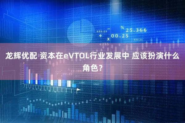 龙辉优配 资本在eVTOL行业发展中 应该扮演什么角色？